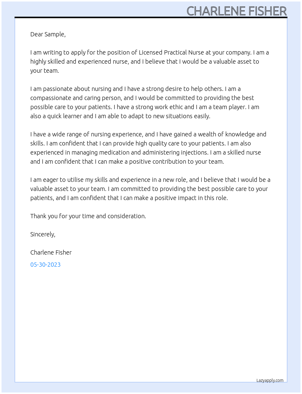 Licensed Practical Nurse At Sample Cover Letter