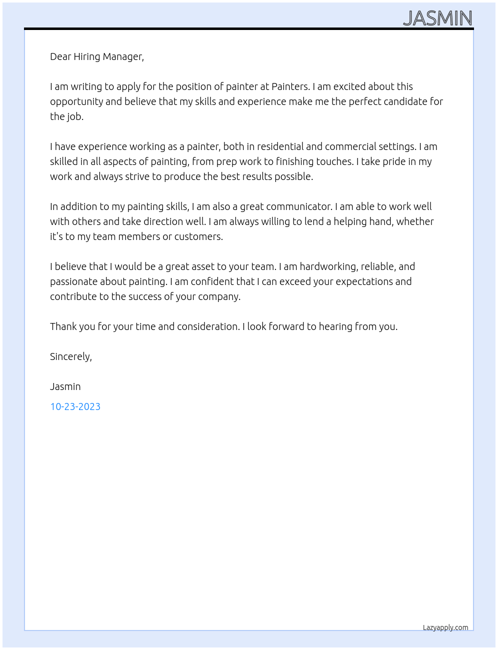 painter At painters Cover Letter