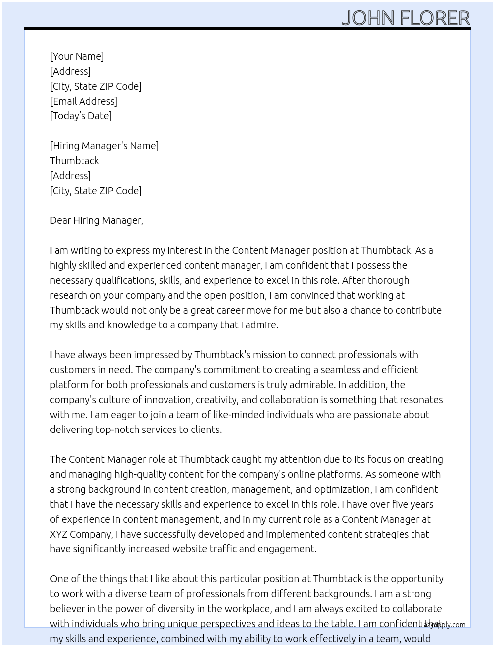 content manager At Thumbtack Cover Letter