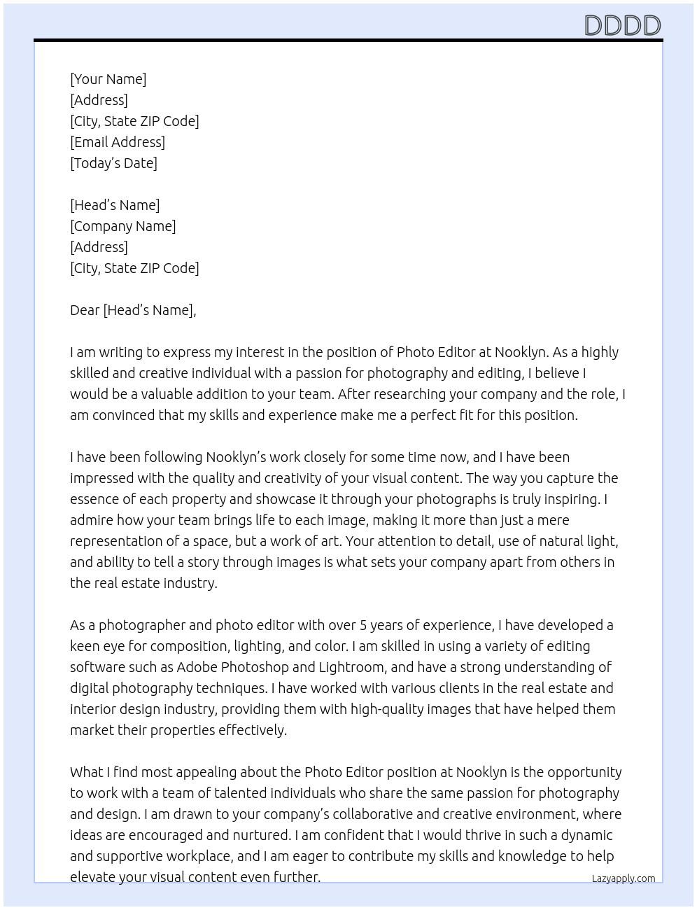 photo editor At nooklyn Cover Letter