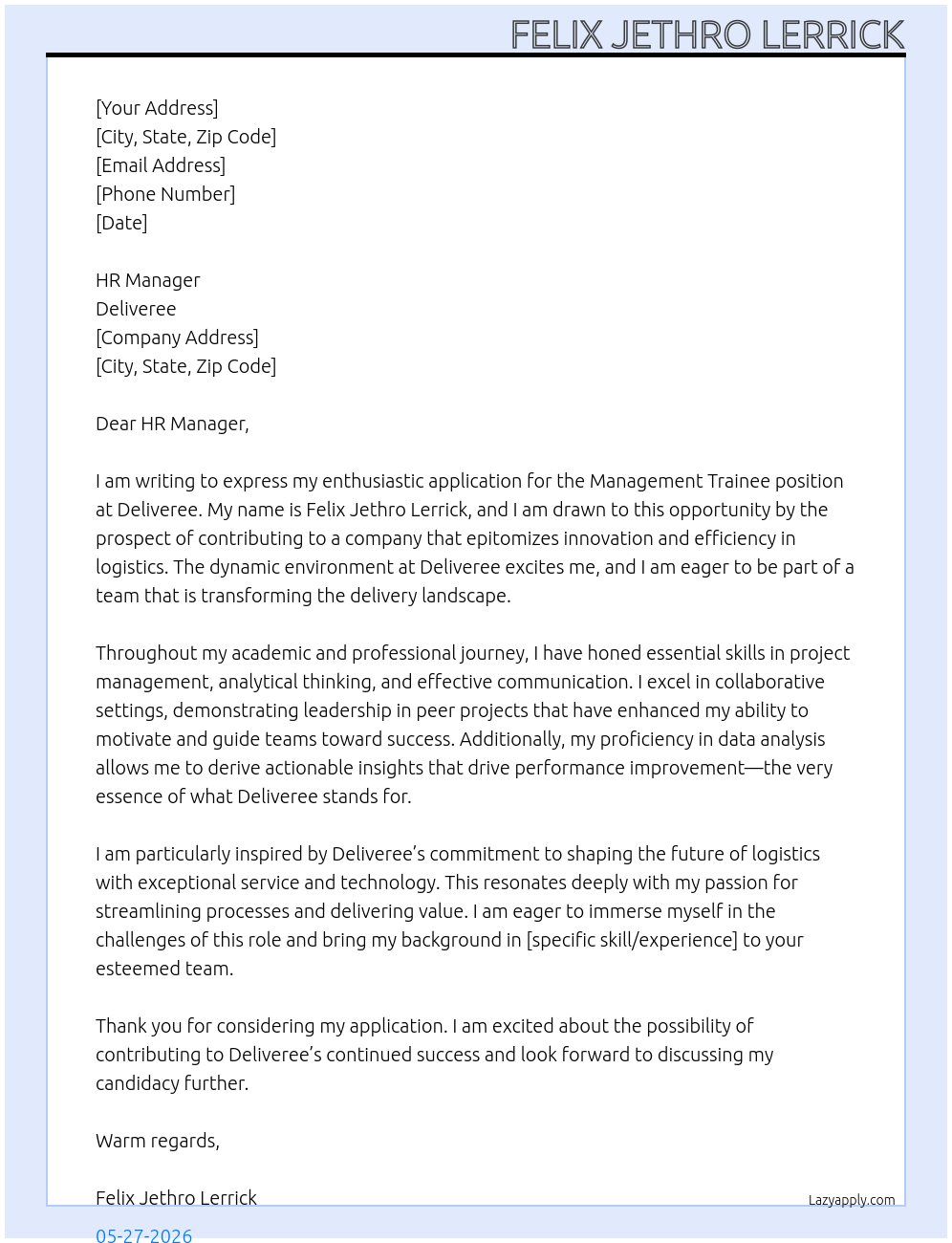 Cover letter for management trainee - LazyApply