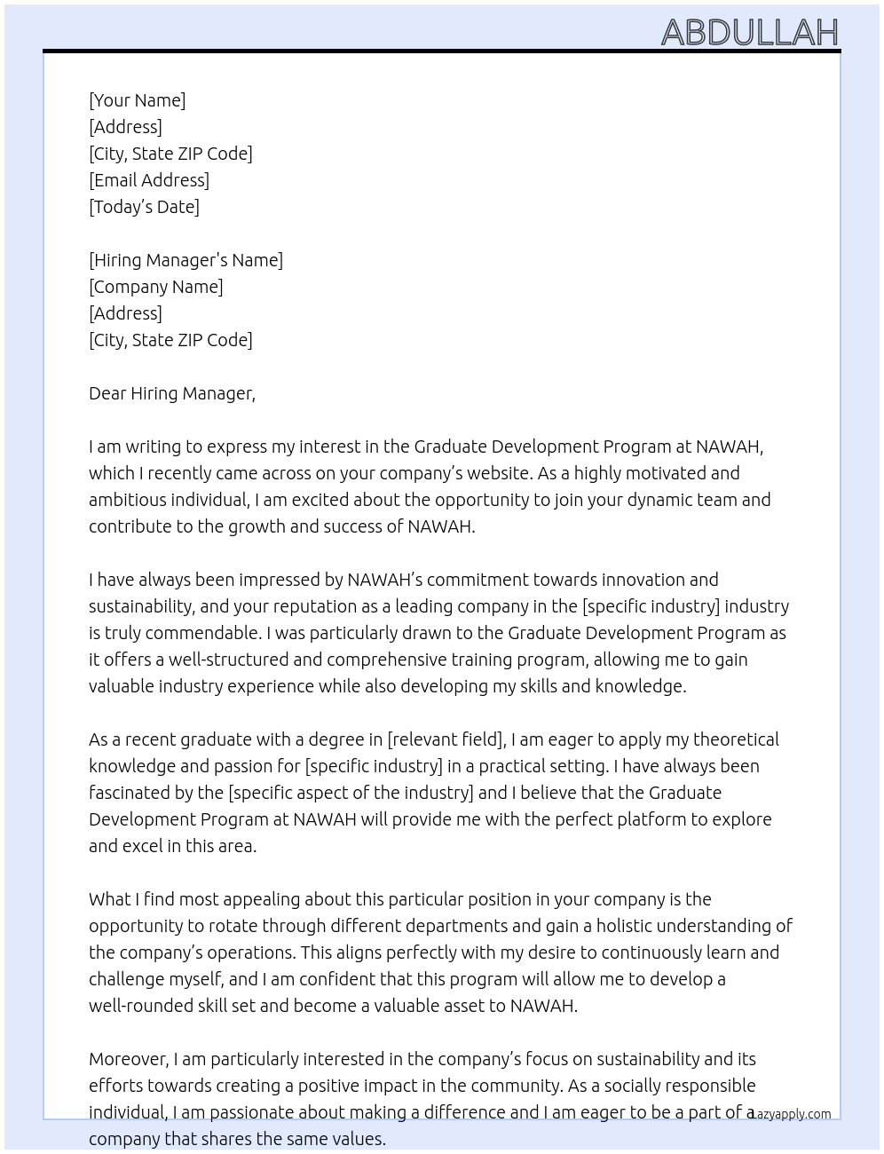 Graduate Development Program At NAWAH Cover Letter