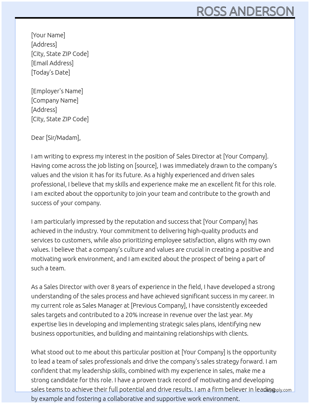 Sales Director At Your company Cover Letter