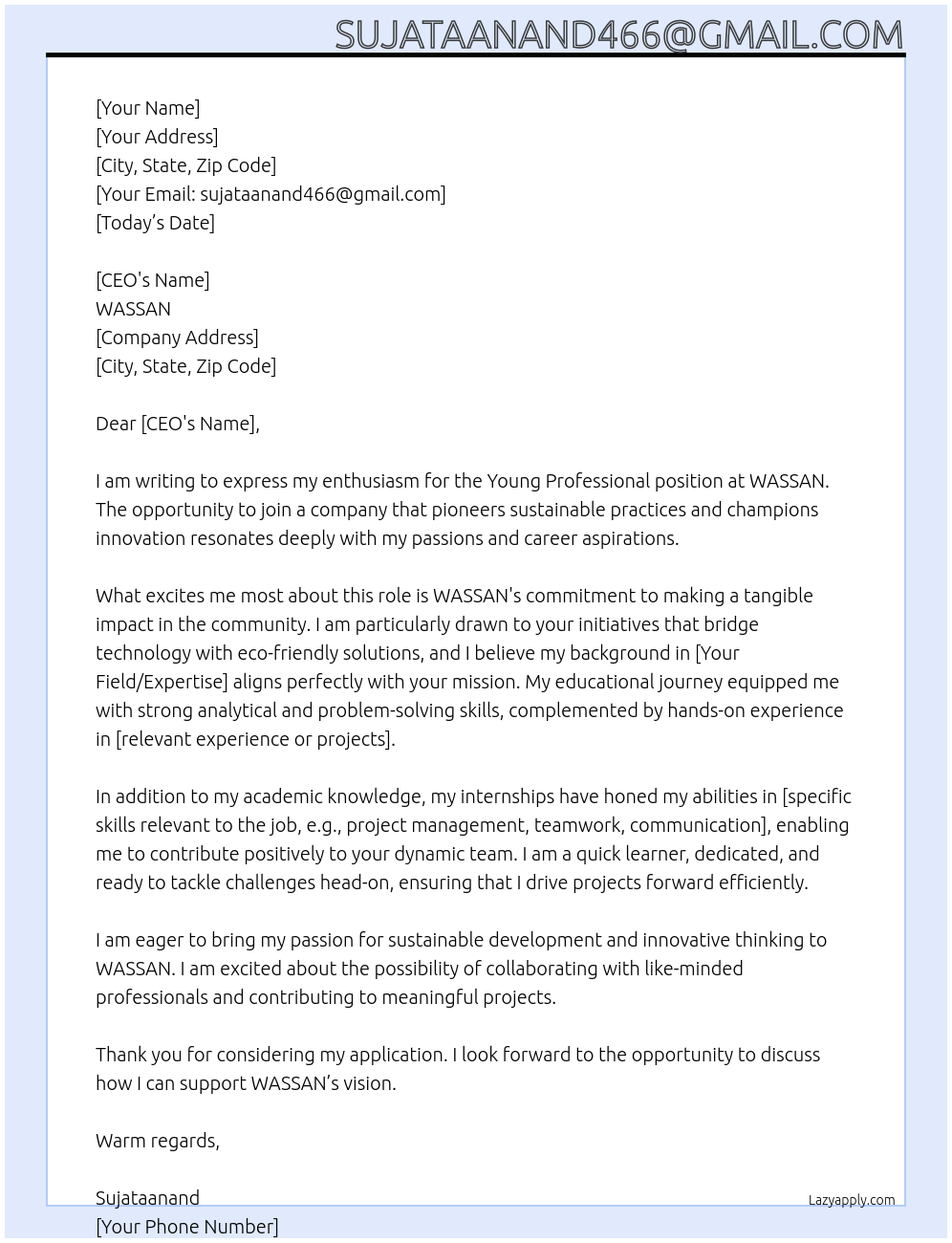 Young professional At WASSAN Cover Letter