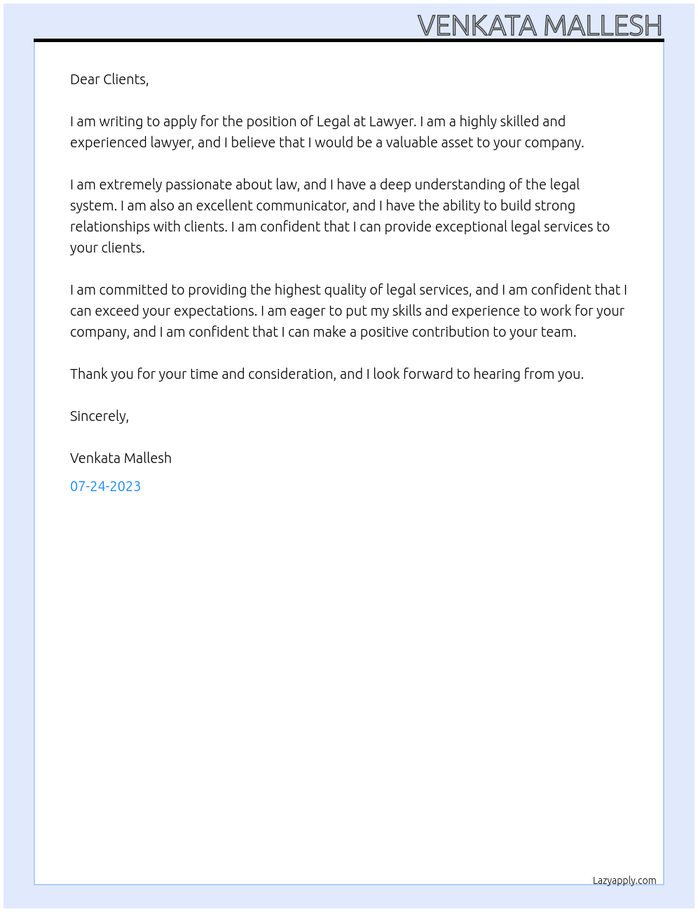 Legal At Lawyer Cover Letter