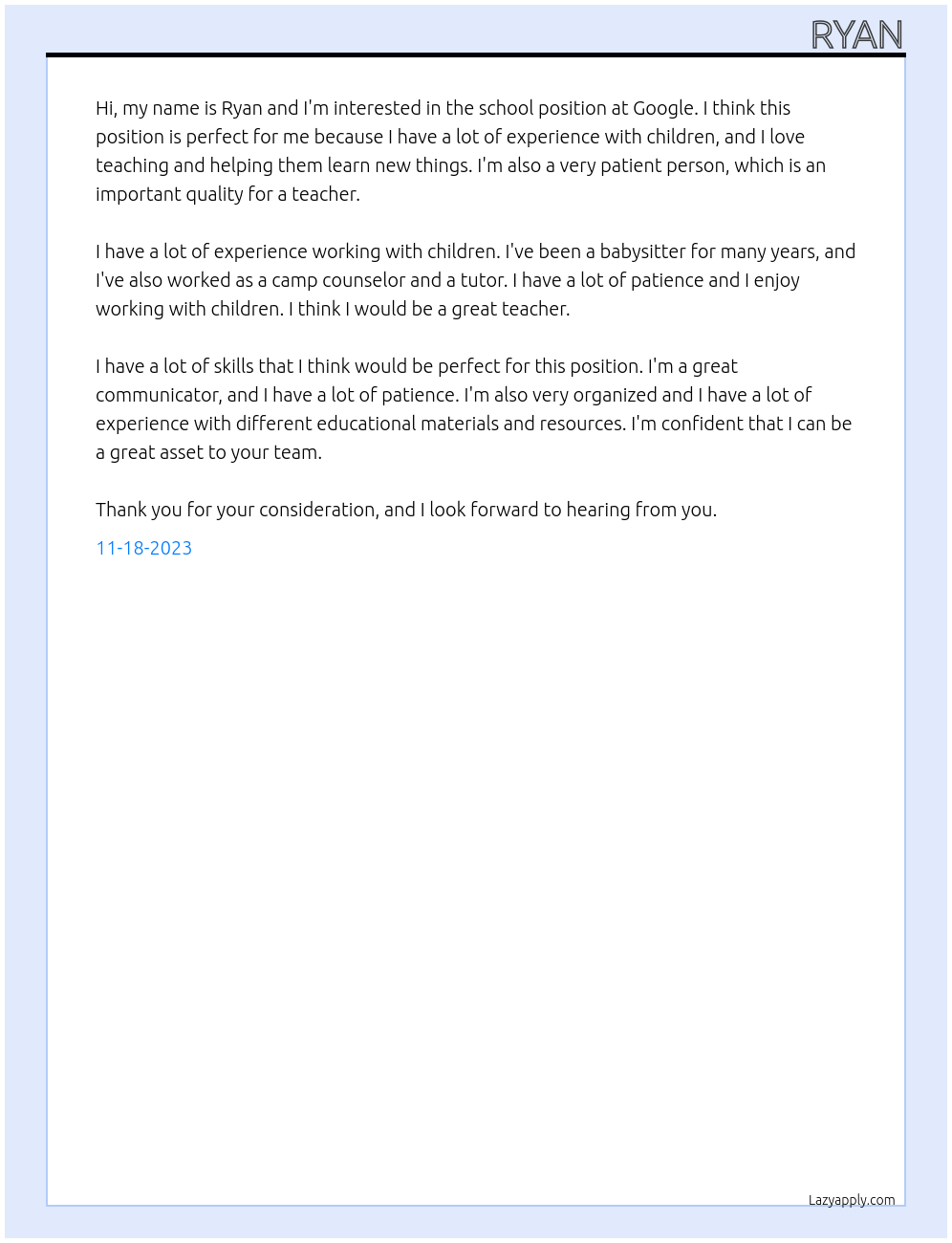 School At google Cover Letter