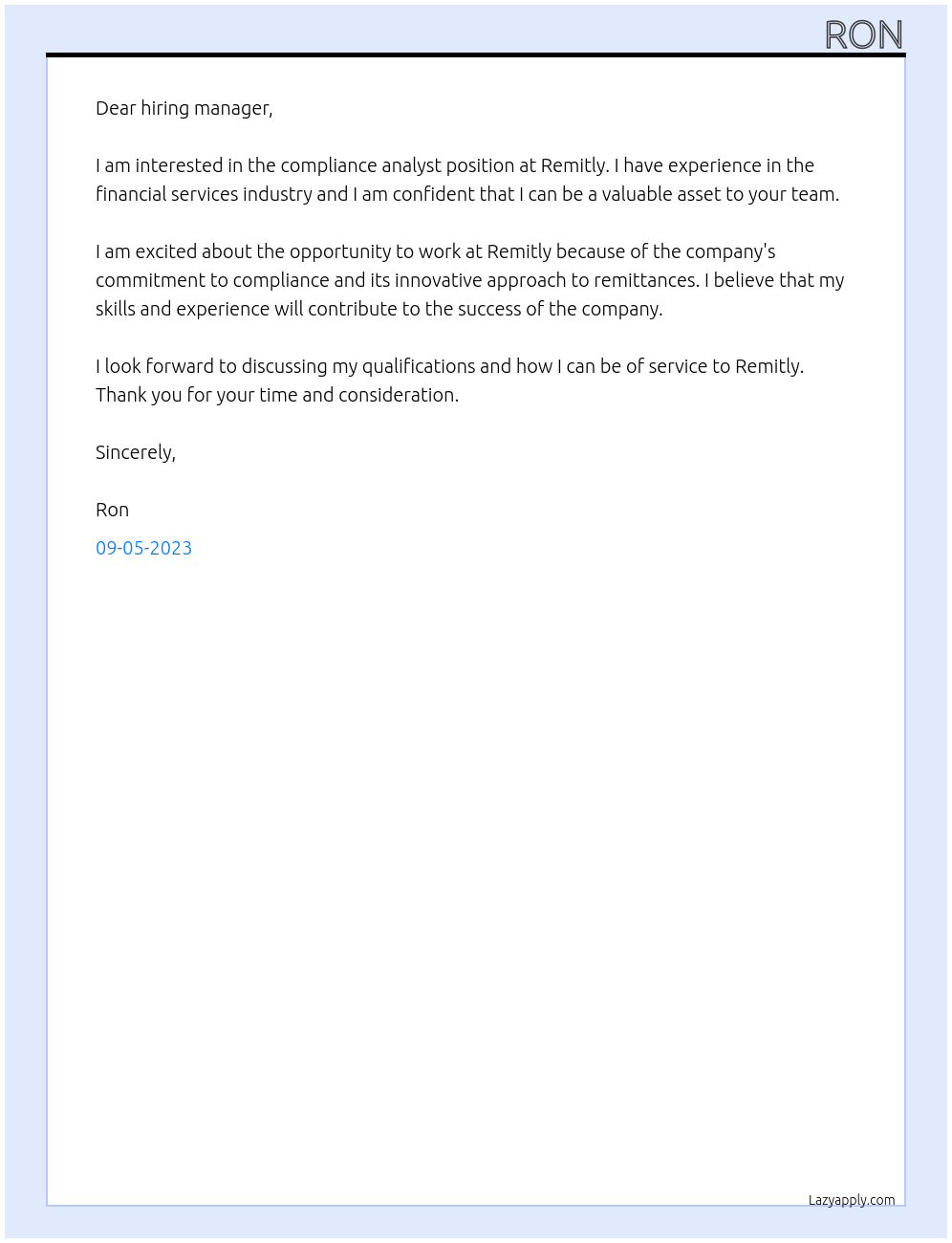 Compliance Analyst At Remitly Cover Letter
