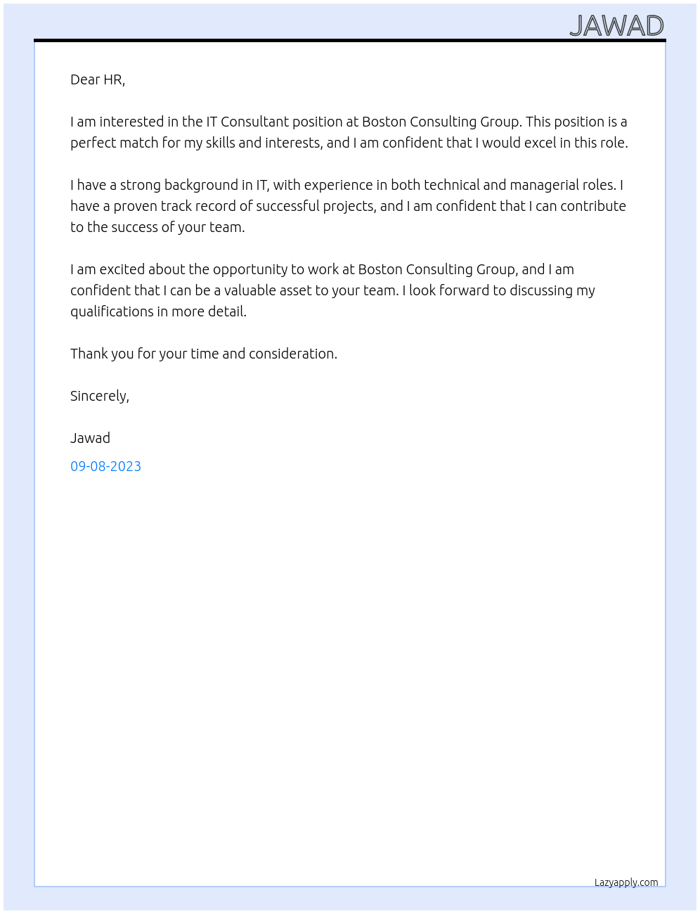 IT Consultant At Boston Consulting Group Cover Letter