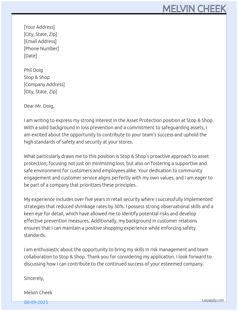 Cover letter for asset protection - LazyApply