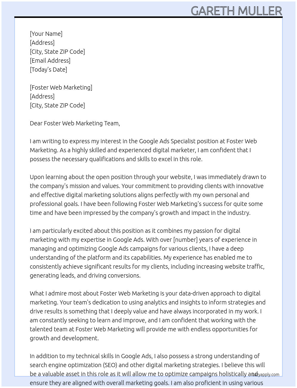 Cover letter for google ads cpecialist - LazyApply