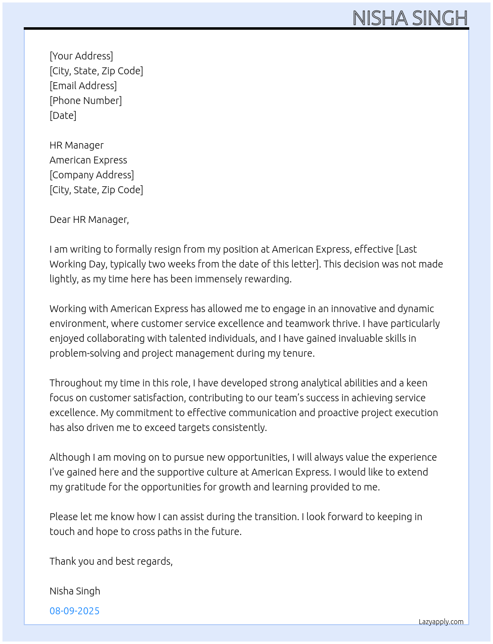 Cover letter for resignation letter - LazyApply