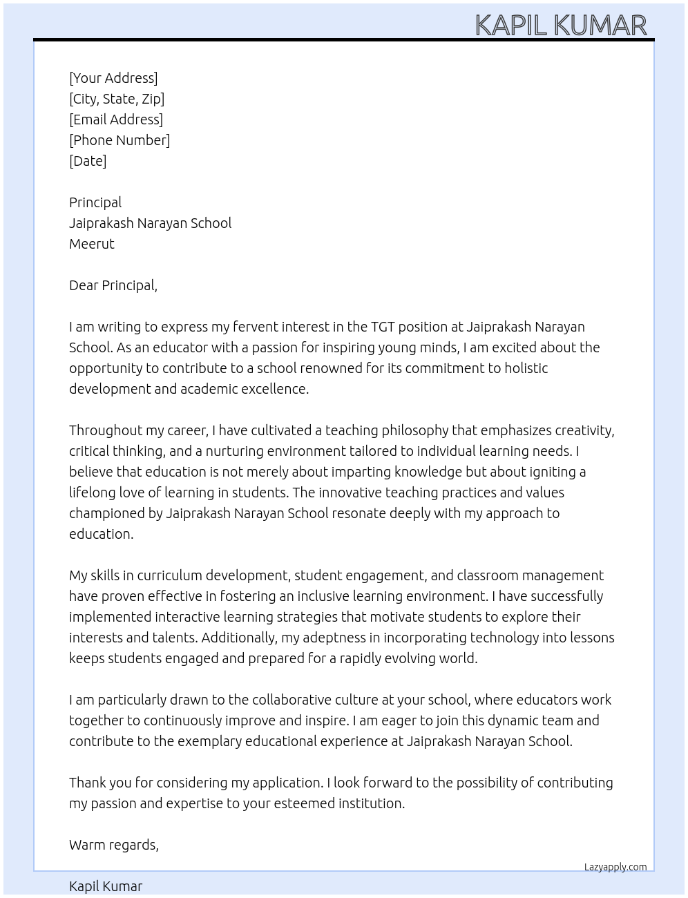 Cover letter for tgt - LazyApply