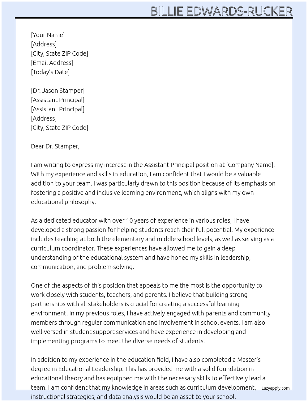 Assistant Principal At Assistant Principal Cover Letter