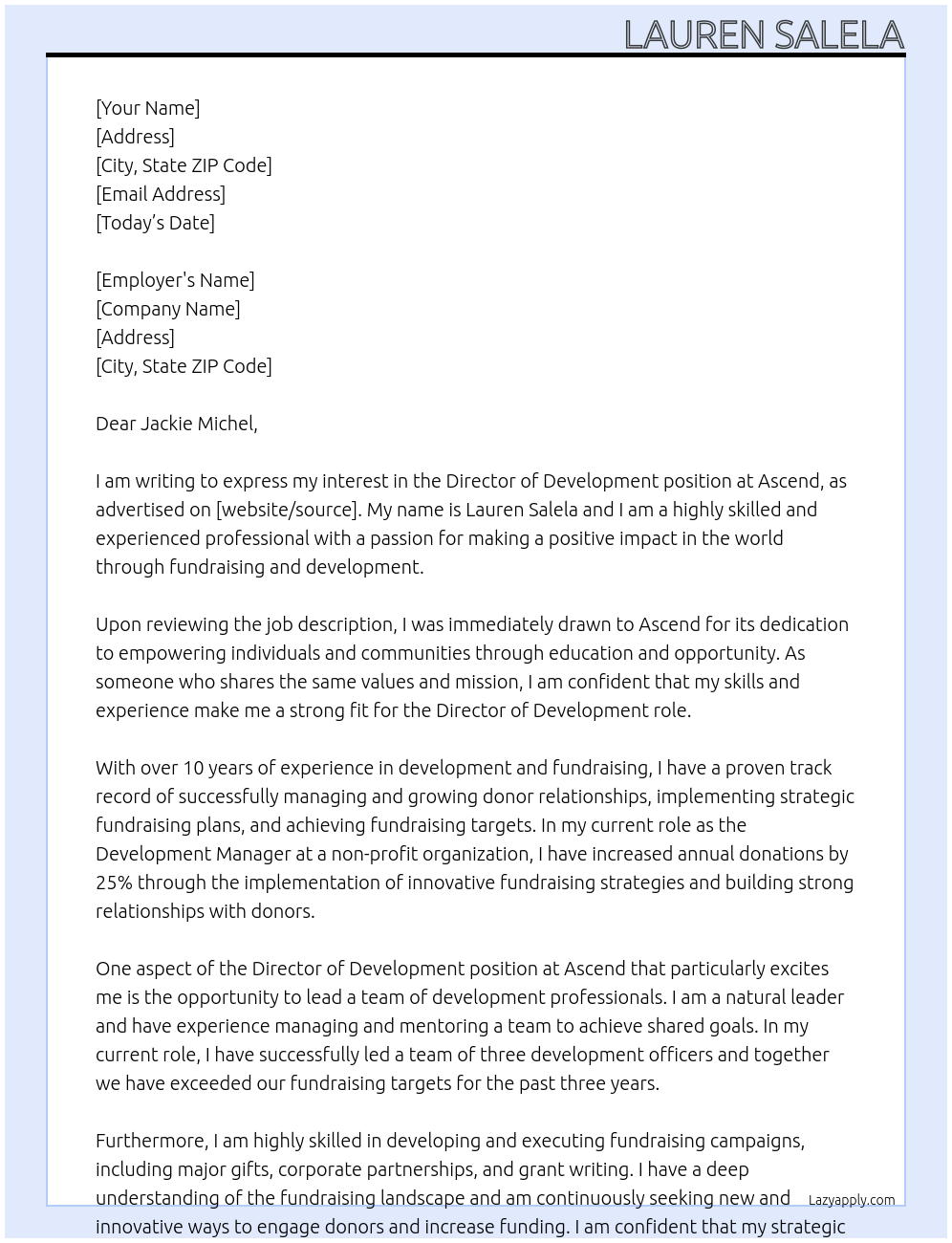 Director of Development At Ascend  Cover Letter