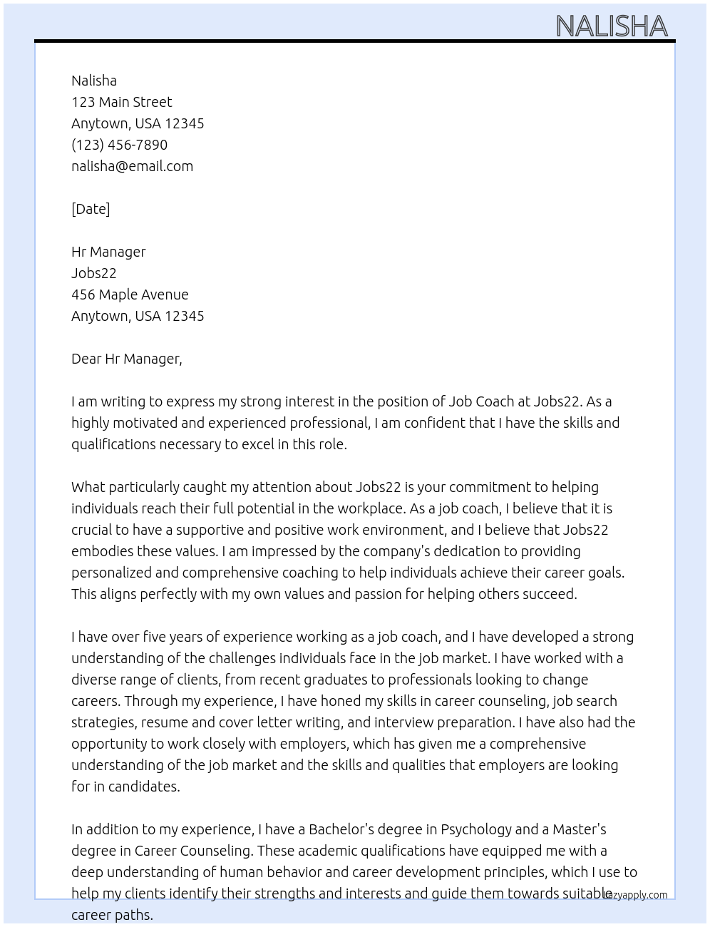 Job coach  At Jobs22 Cover Letter