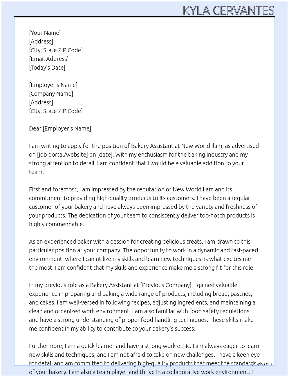 Bakery Assistant At New World Ilam Cover Letter