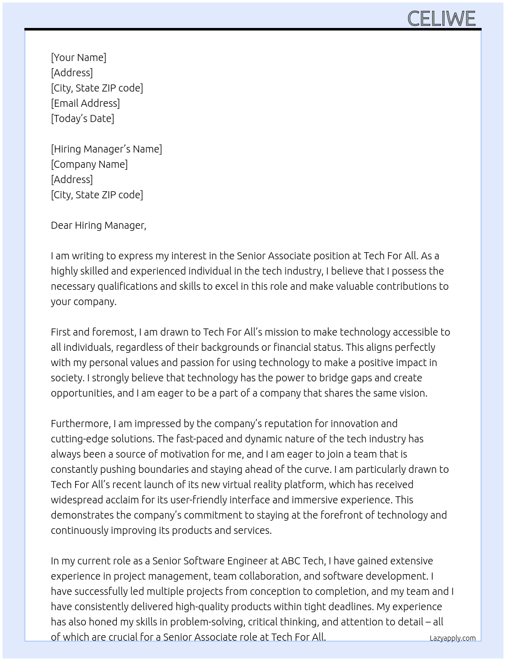 Senior Associate At Tech For All Cover Letter