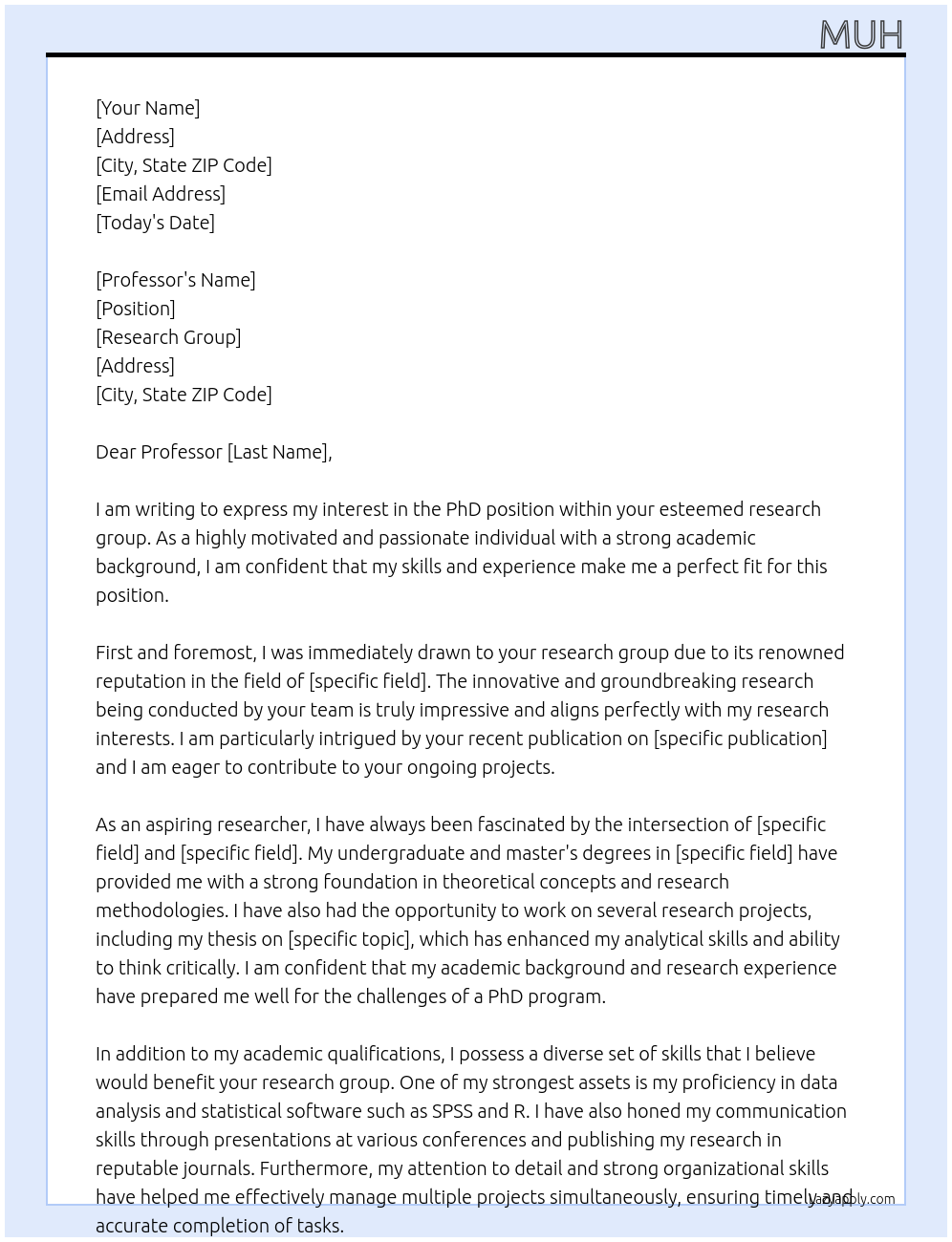 PhD At research group Cover Letter