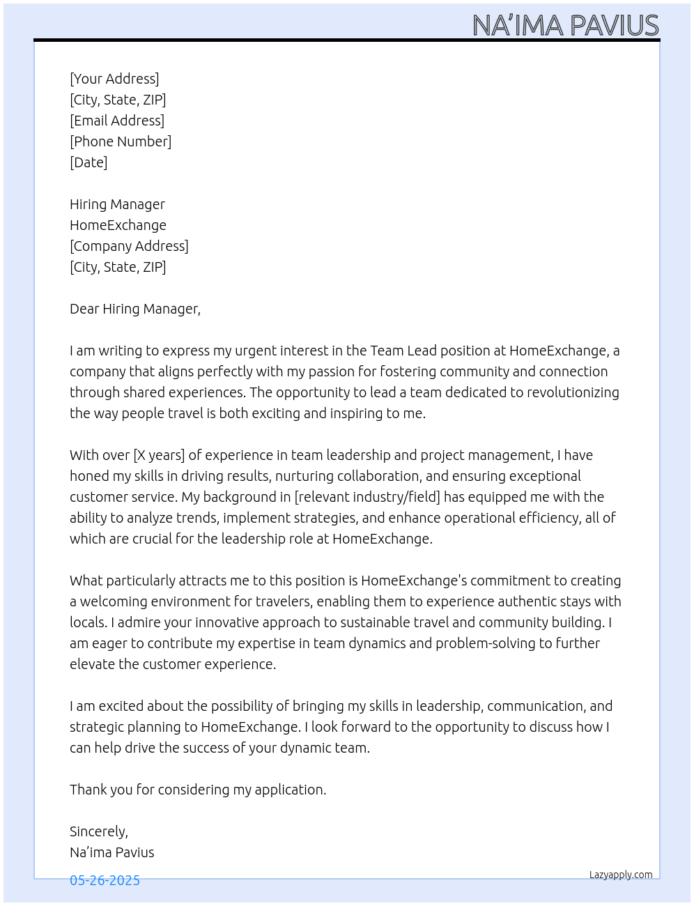 Cover letter for team lead - LazyApply