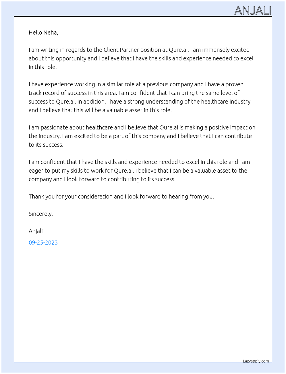 Client Partner At Qure.ai Cover Letter