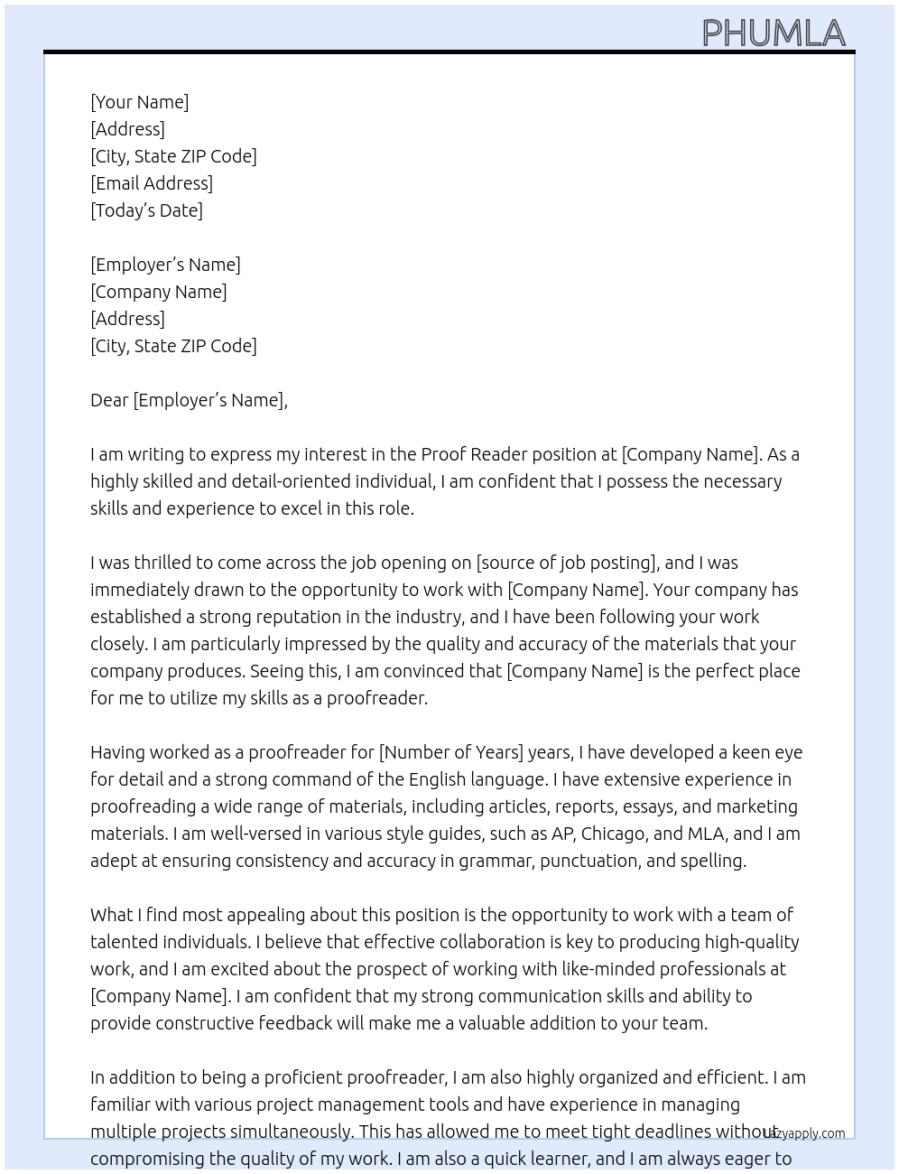 Proof reader At Individual Cover Letter