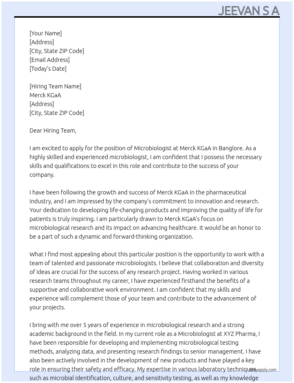 Microbiologist At Merck KGaA Cover Letter