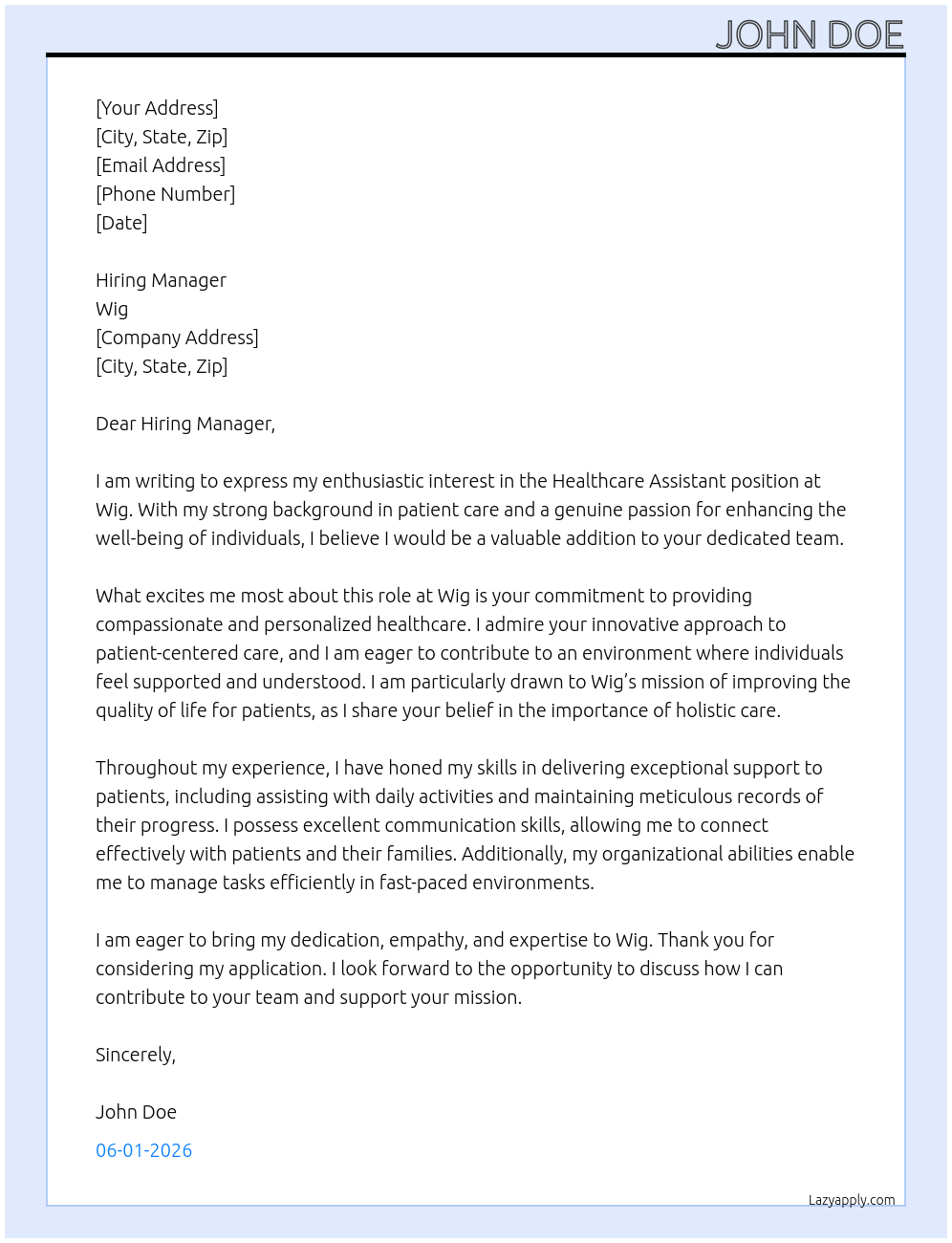 Cover letter for healthcare assistant - LazyApply