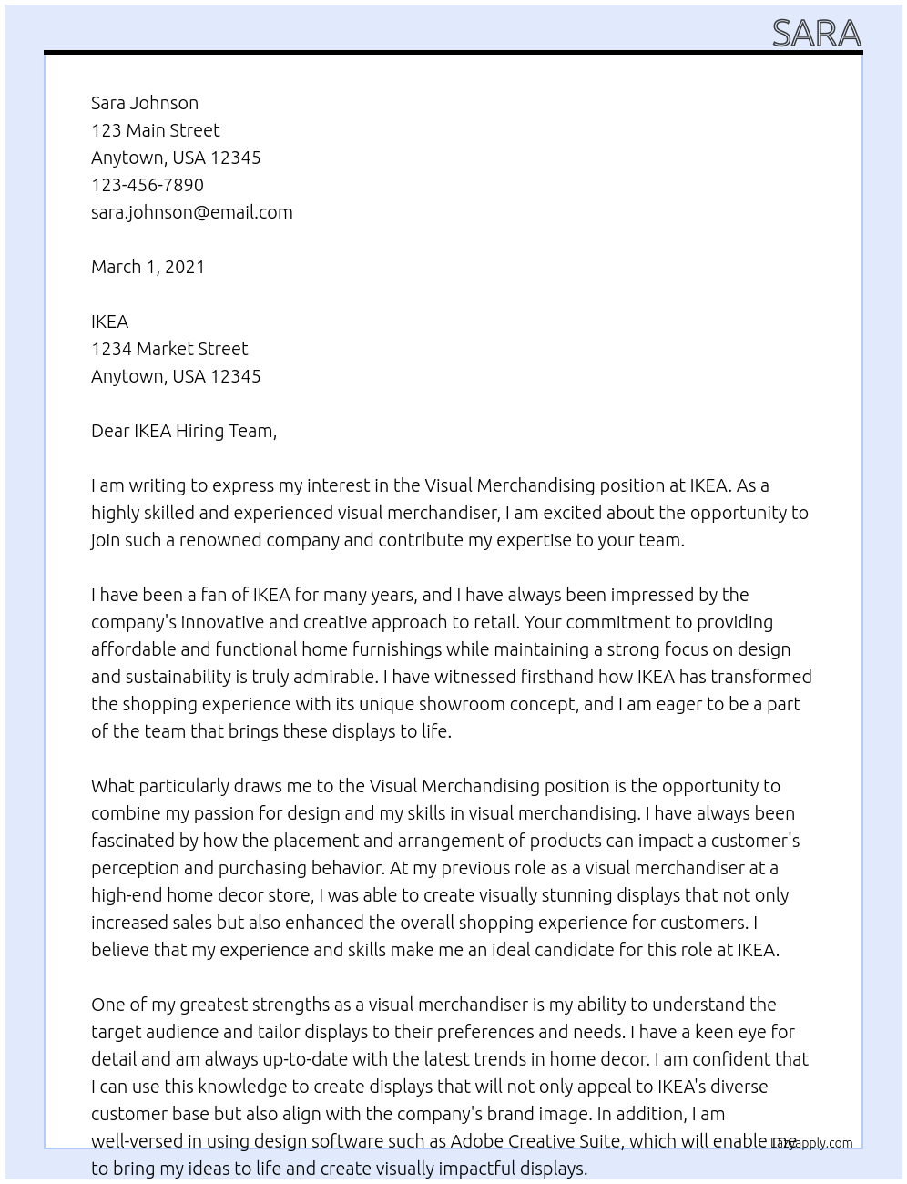 visual merchandising  At IKEA Cover Letter