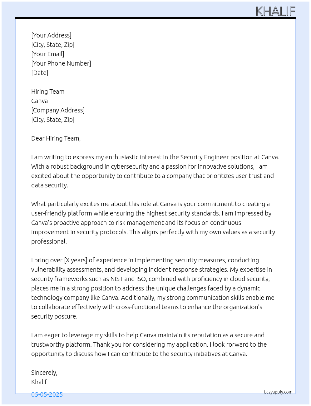Security Engineer At Canva Cover Letter