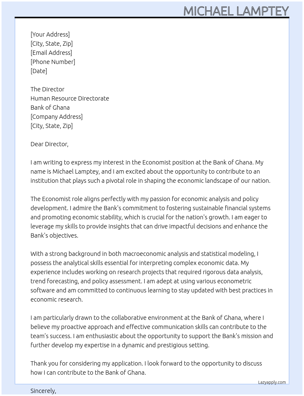 Cover letter for economist - LazyApply