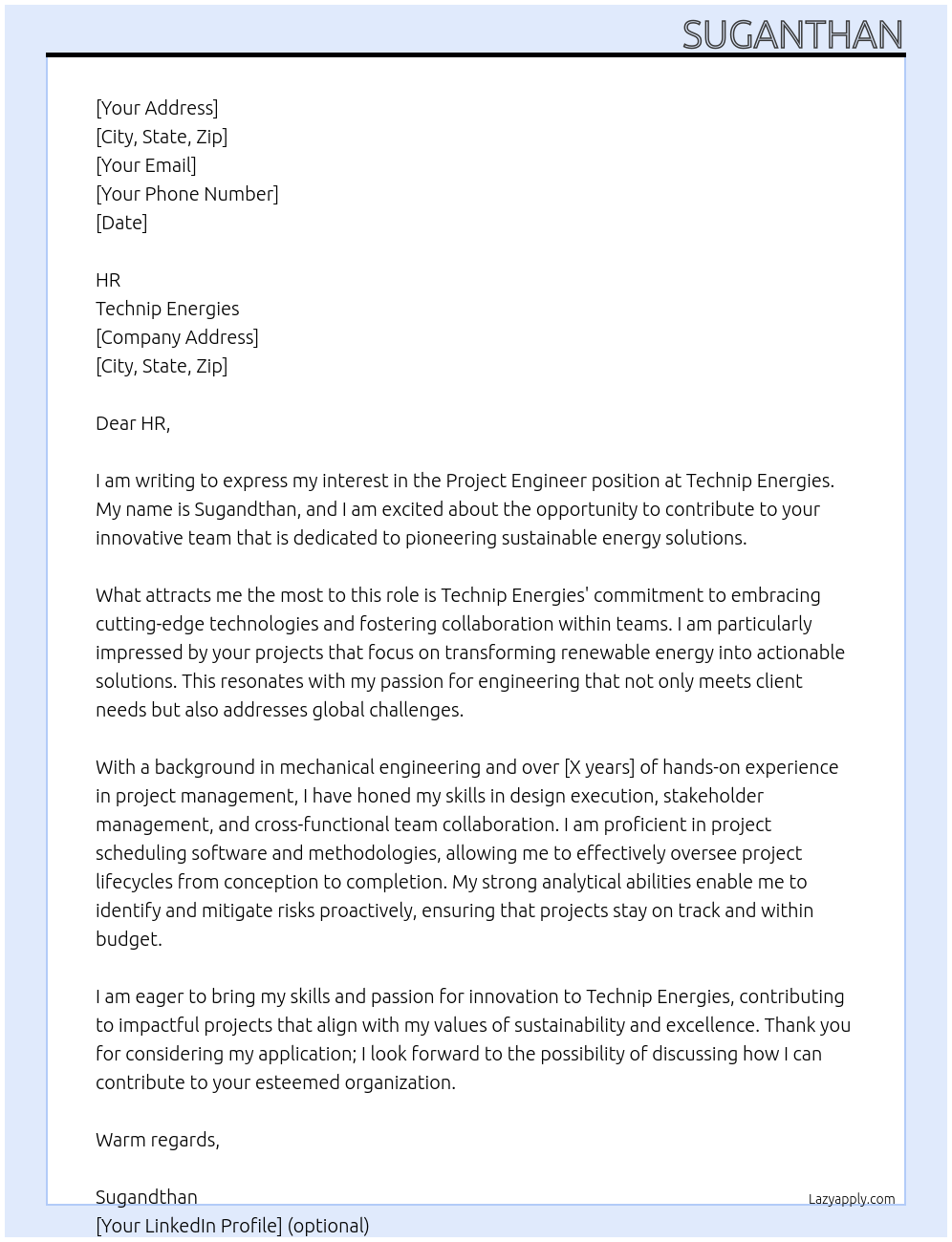 Project Engineer At Technip Energies Cover Letter