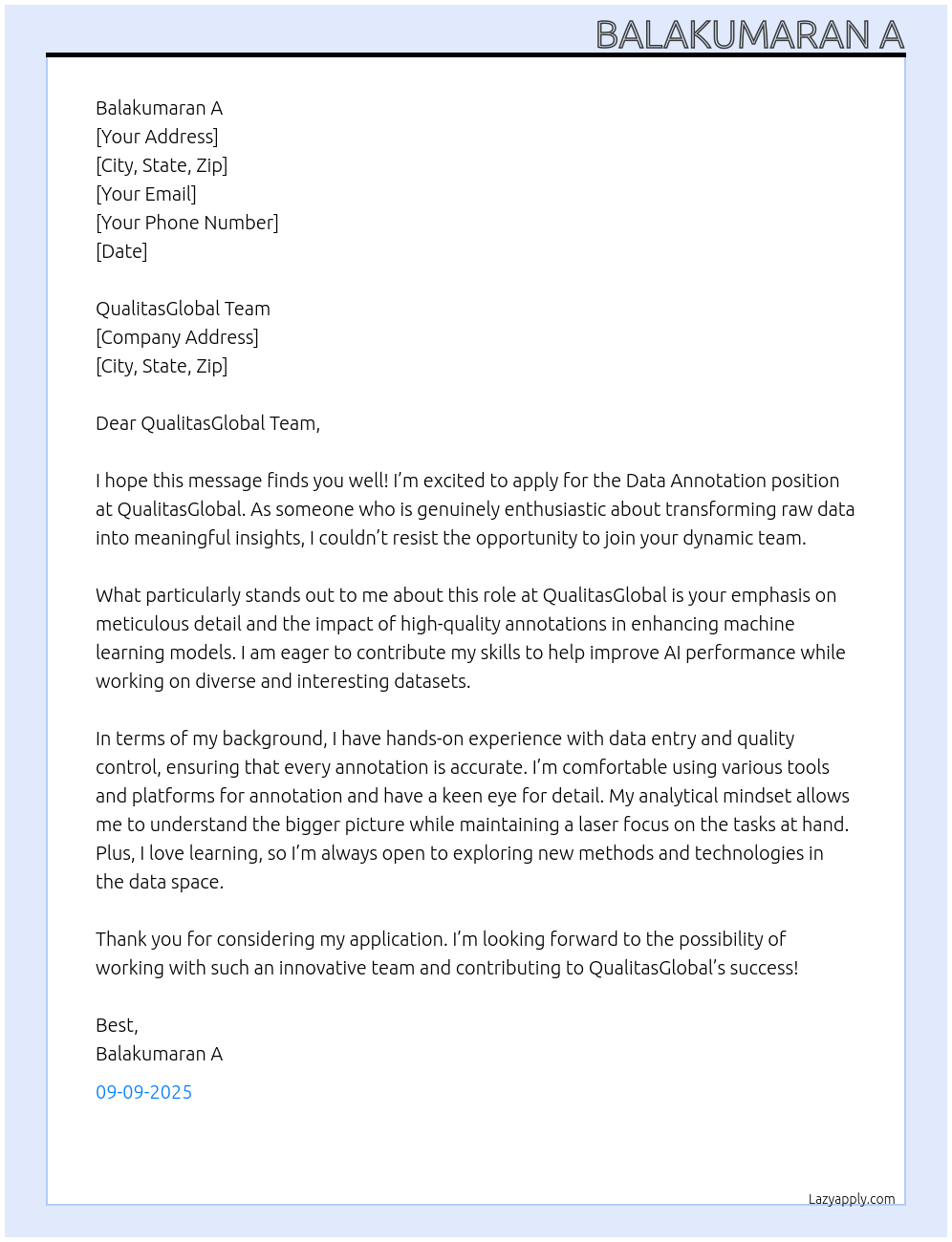Cover letter for data annotation - LazyApply