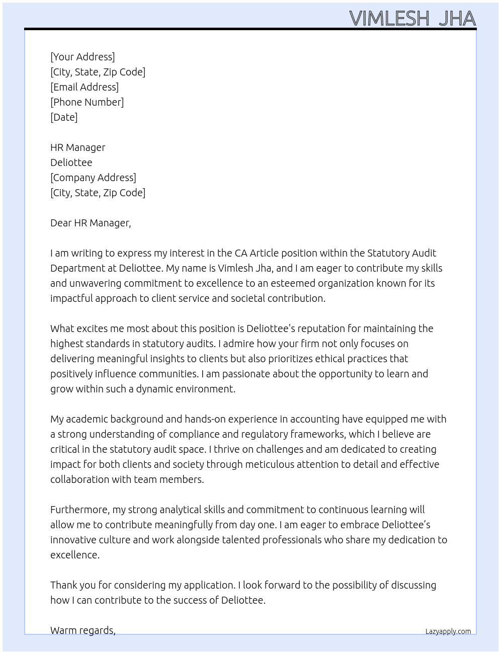 Ca article At Deliottee Cover Letter