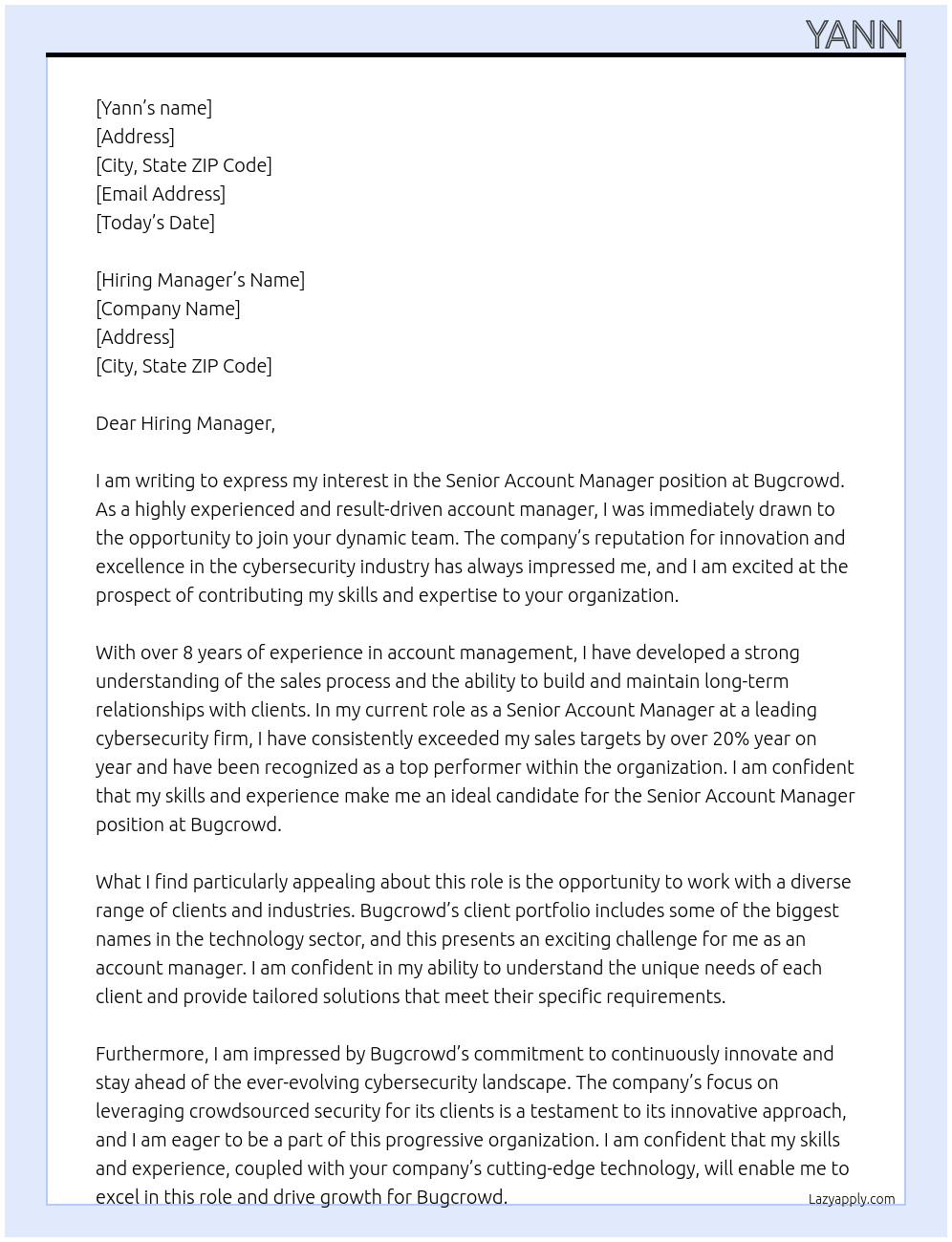 Senior Account Manager At Bugcrowd Cover Letter