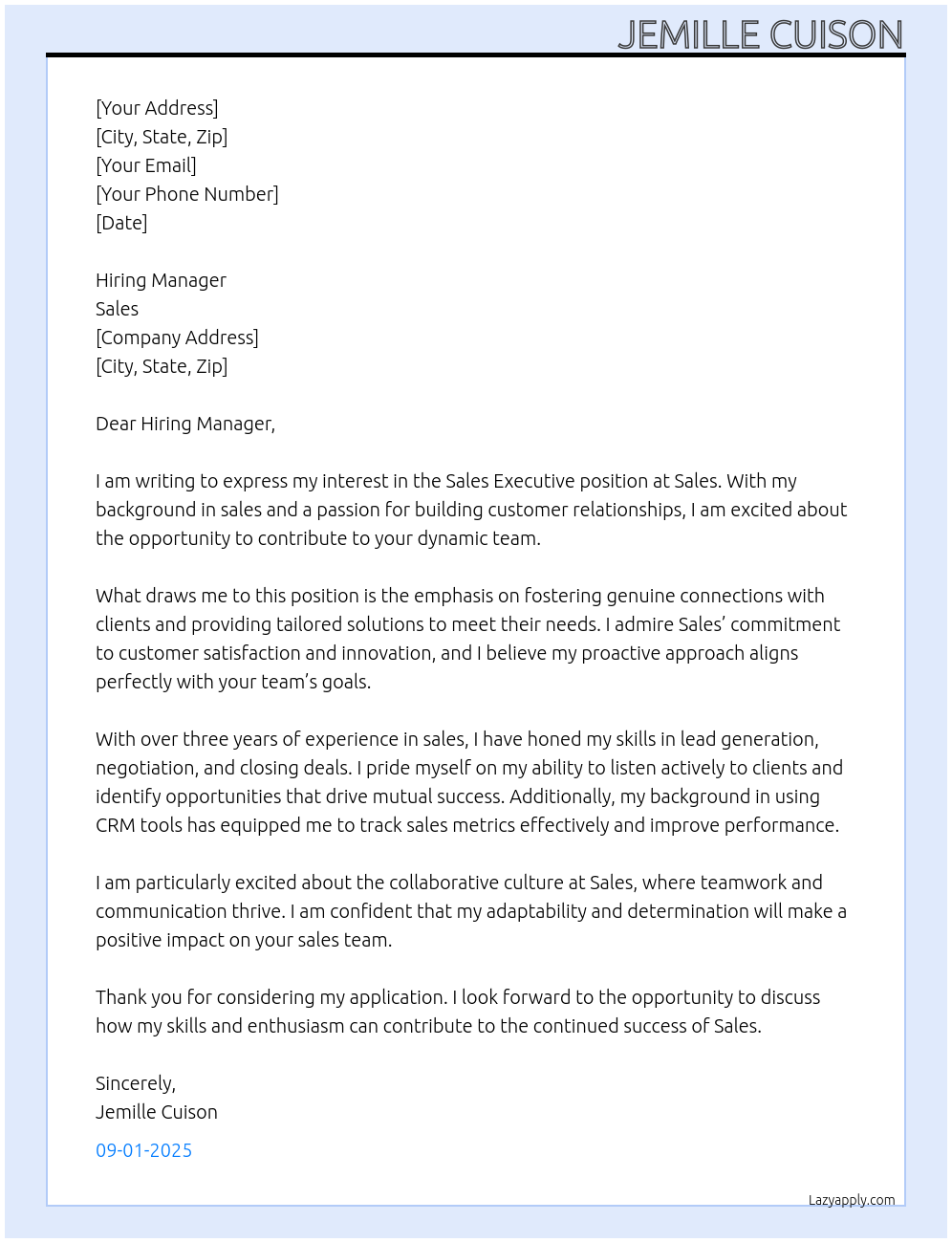 Sales Executive At Sales Cover Letter