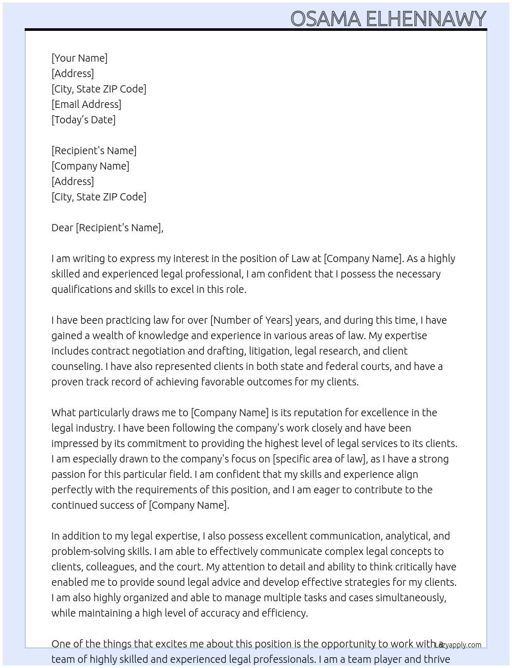 law At office Cover Letter