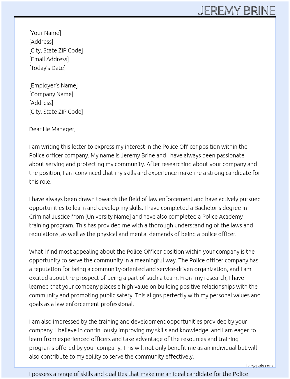 Police officer At Police officer Cover Letter