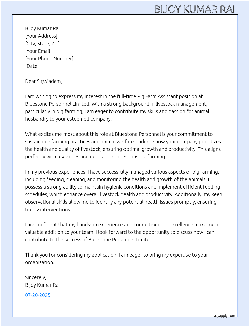Cover letter for pig farm assistant - 3JF6oArdt6VDHbQjvPoo