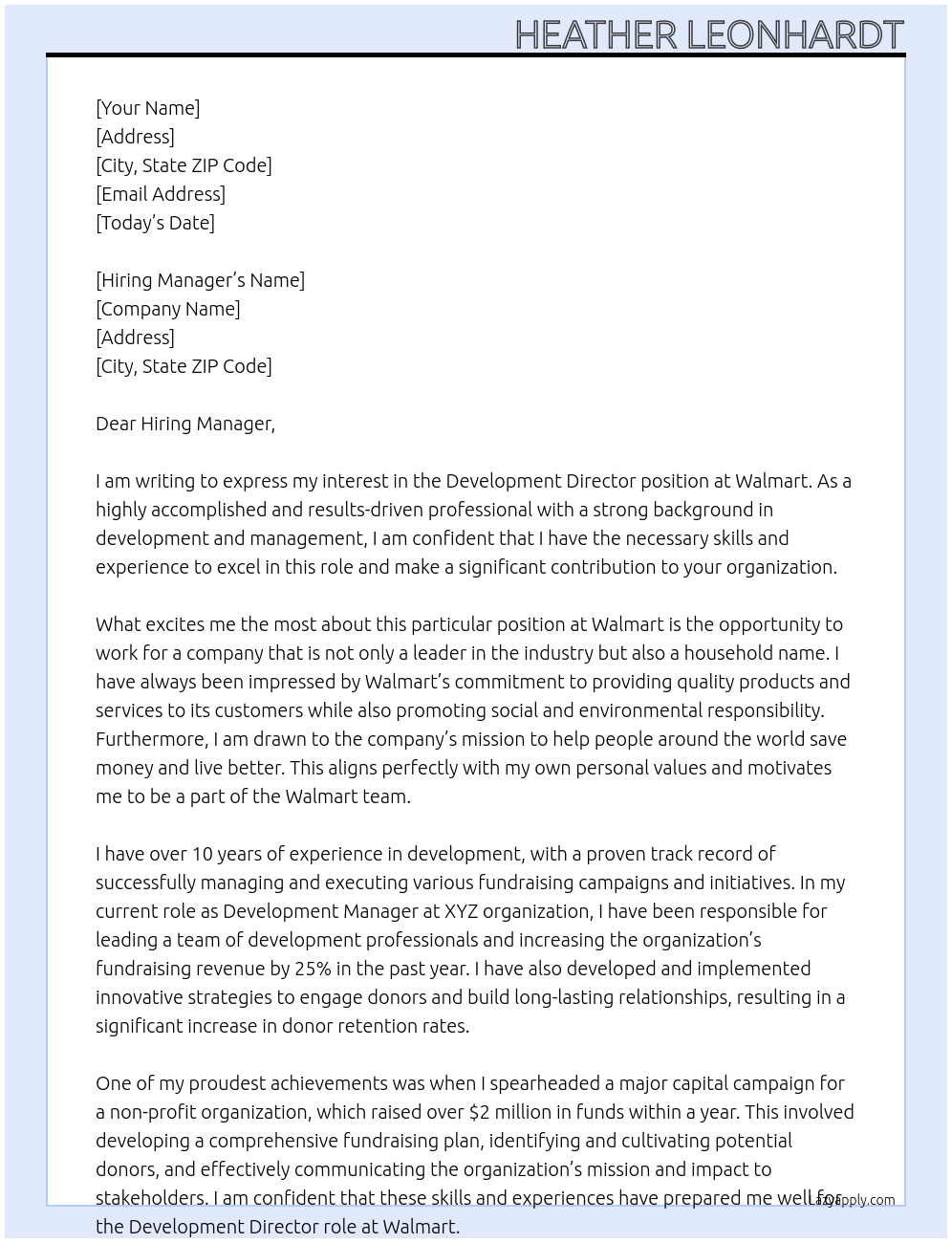 Development Director At Walmart Cover Letter