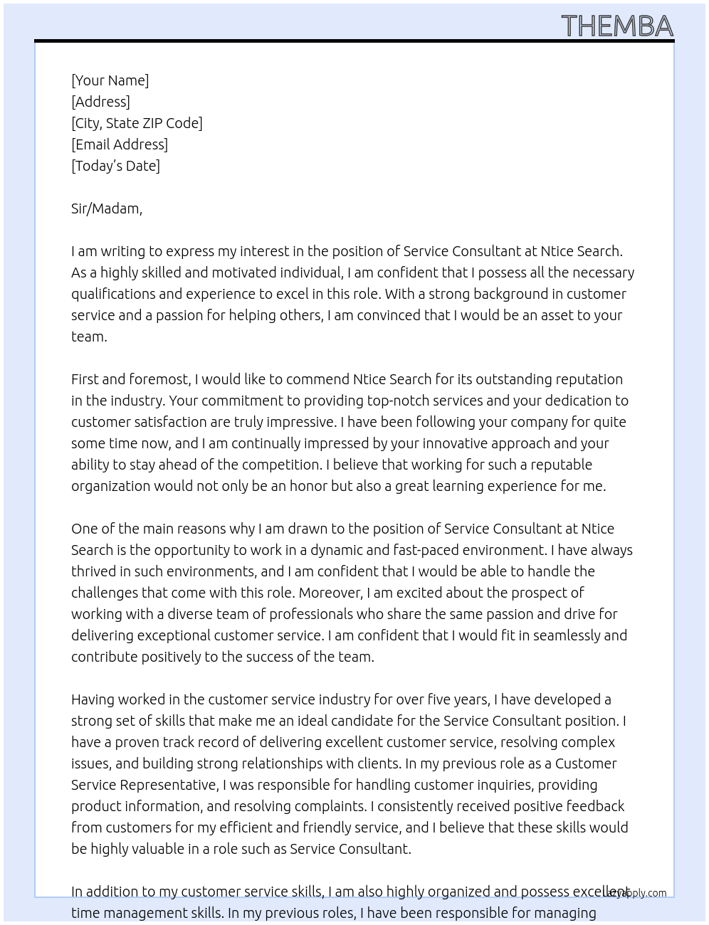 service consultant At Ntice Search Cover Letter