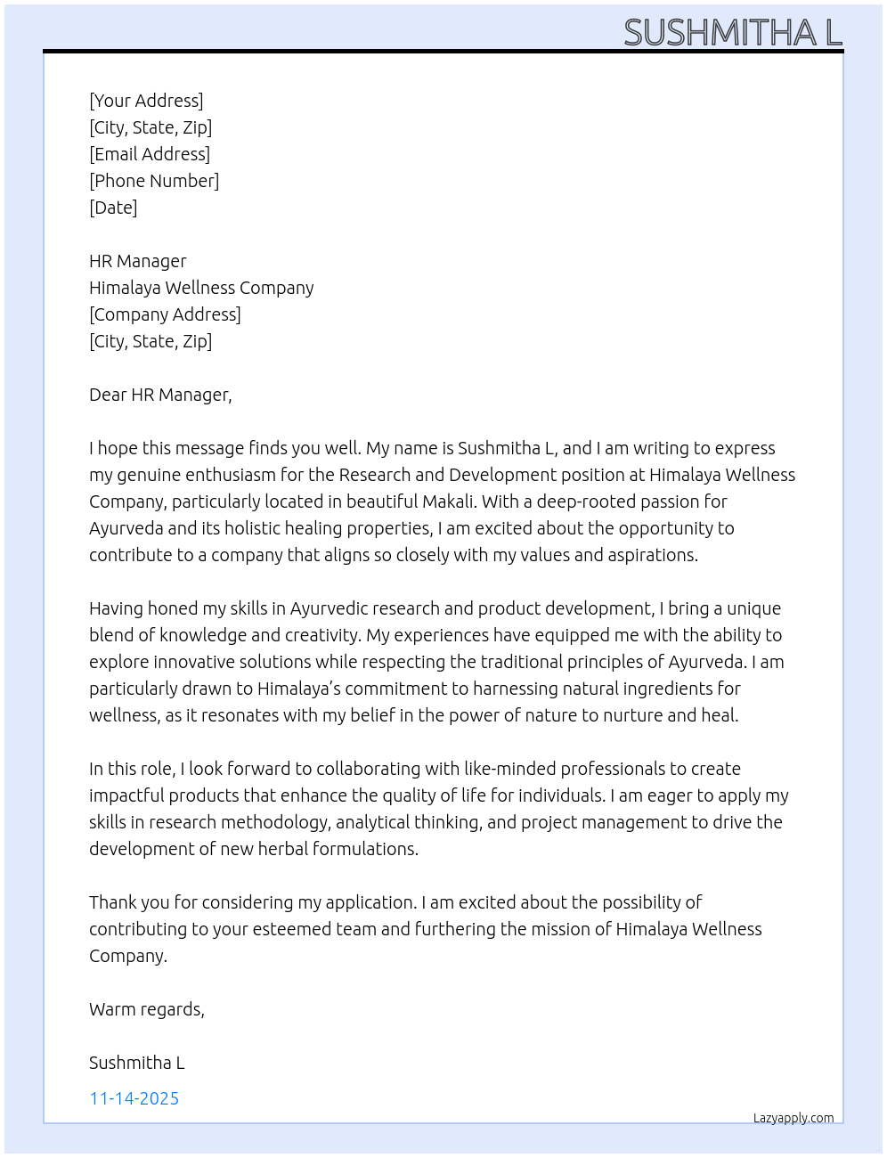 Cover letter for research and development - LazyApply