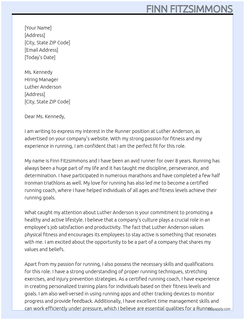 Runner At Luther Anderson Cover Letter