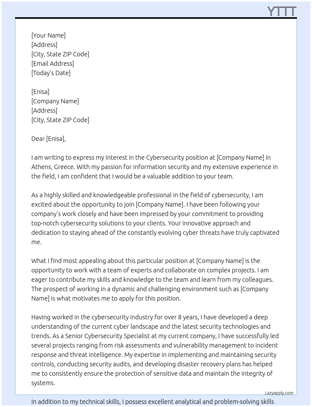 Cybersecurity At enisa Cover Letter