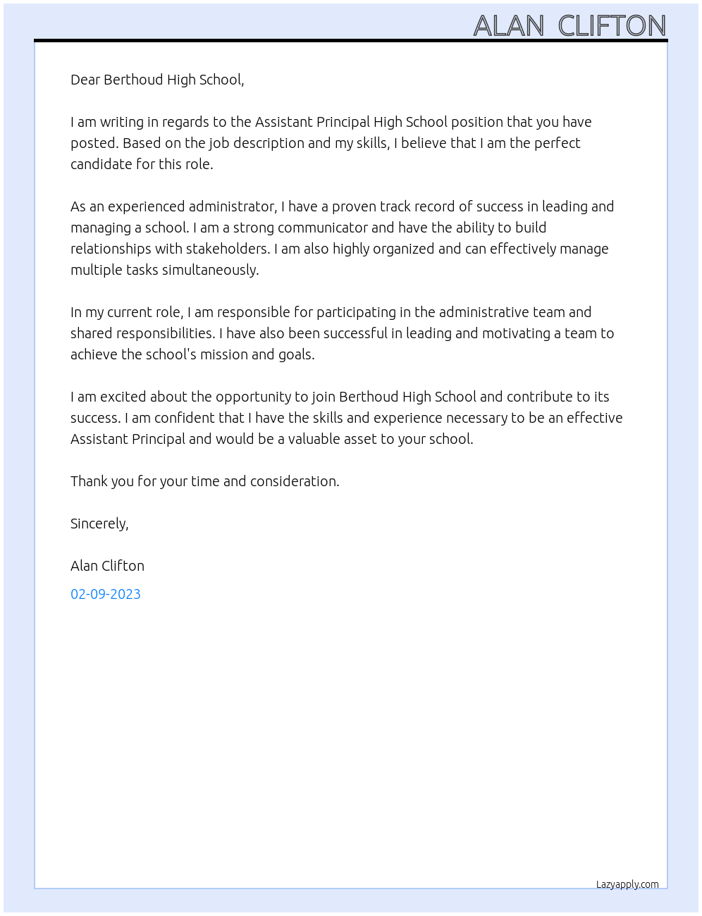 Cover Letter For Assitant Principal High School LazyApply