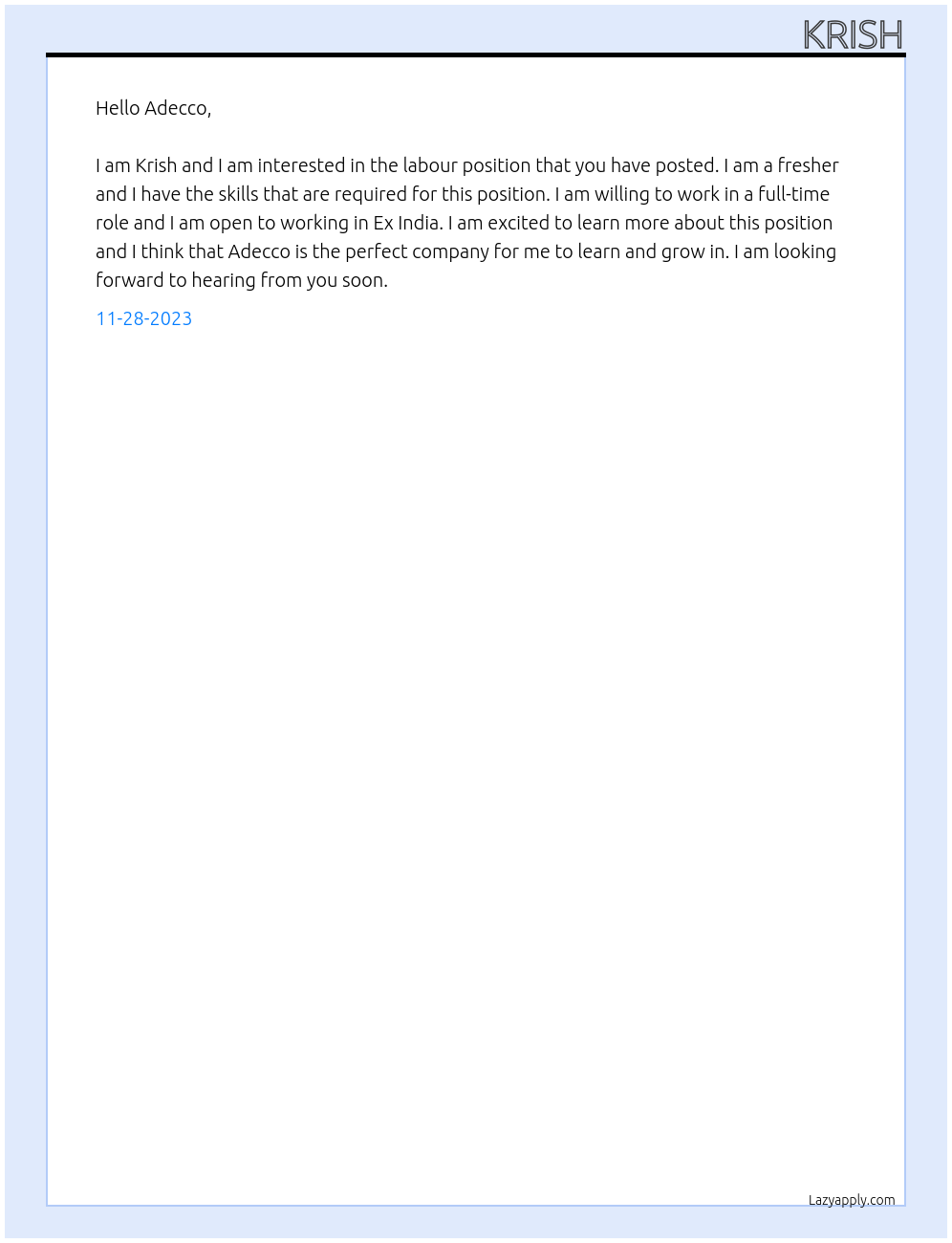 Labour At Adecco  Cover Letter