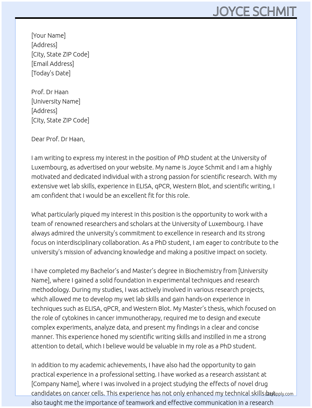 PhD student At University of Luxembourg Cover Letter