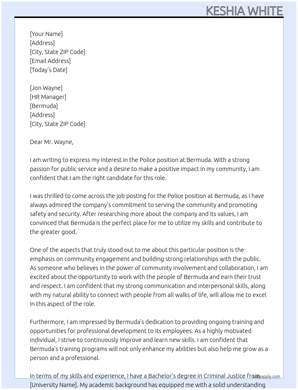 Police At Bermuda Cover Letter