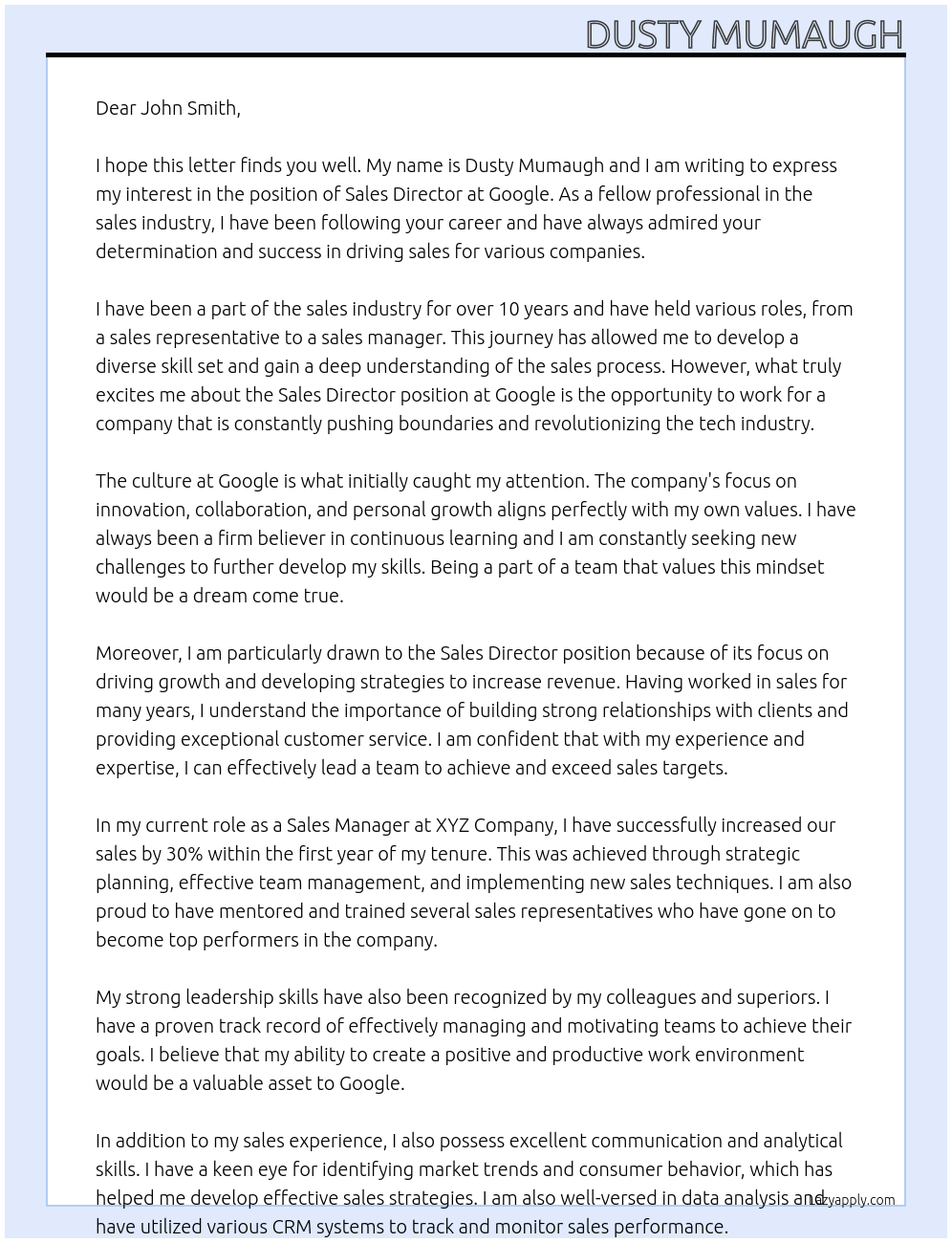 Sales Director At Google Cover Letter