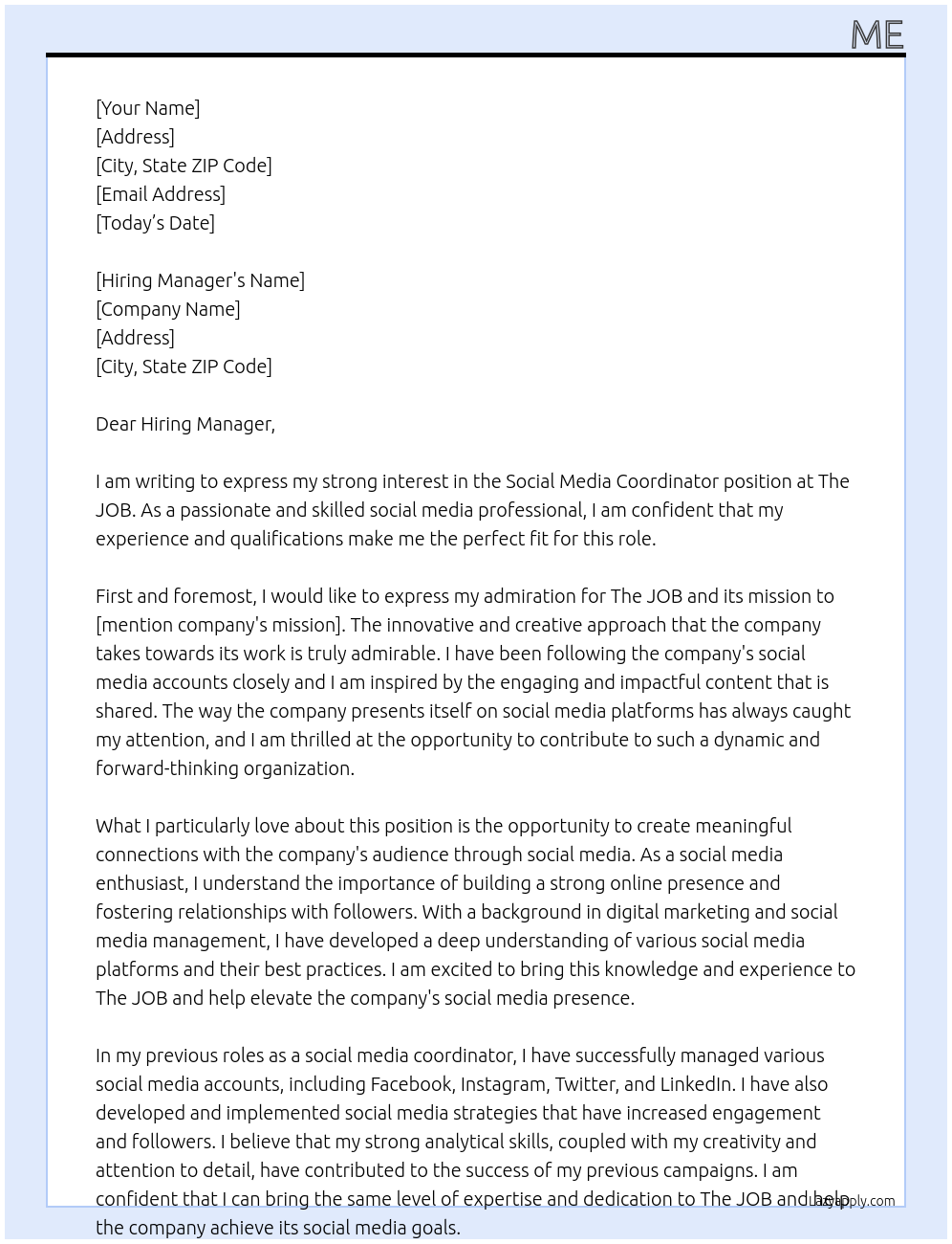 Social media coordinator At The JOB Cover Letter