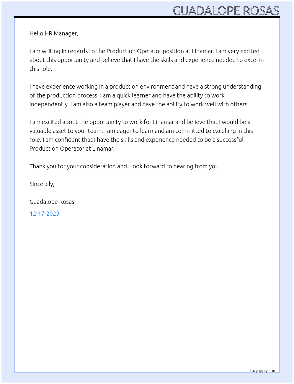 Production Operator At Linamar Cover Letter